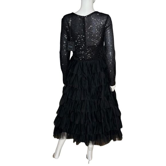 Ieena for Mac Duggal Black Long Sleeve Ruffle Tiered Midi Dress Women’s Sz 8 - Picture 5 of 9